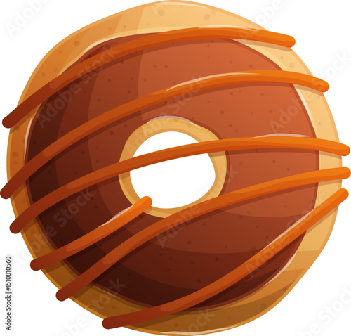 Delicious chocolate glazed donut with caramel drizzle, sweet temptation, food illustration.