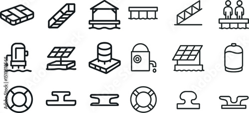 Minimalist icons of marine and solar energy elements for design projects