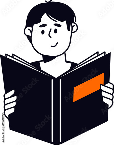 Illustration of a boy reading book studying learning education knowledge student study guide cartoon art vector art illustration