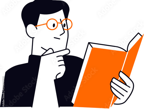 Illustration of man reading book with glasses for education and learning concept design vector image vector art illustration