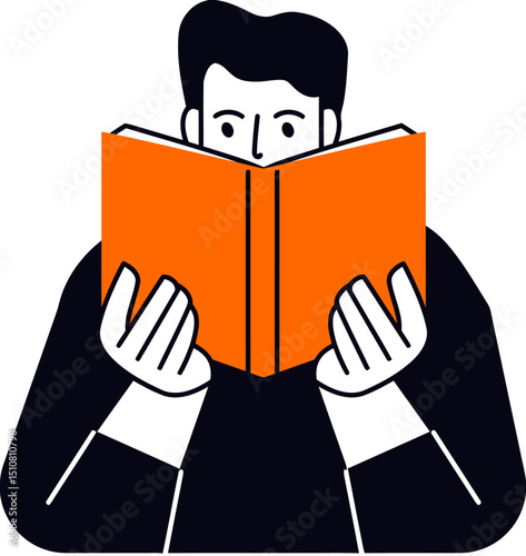 Illustration of a person reading a book study education knowledge learning literature novel reading habit 100 vector art illustration