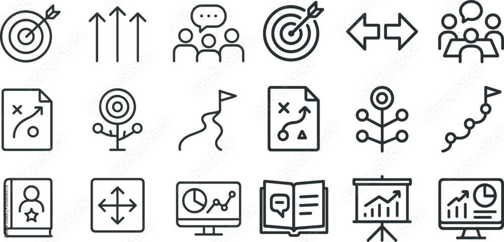 Business strategy icons set for planning and team collaboration Business strategy icons set for planning and team collaboration
