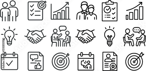 Business growth and collaboration icons for project planning and strategy