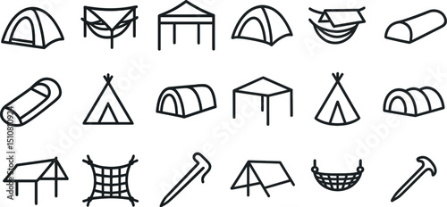 Minimalist camping and outdoor icon collection for design projects