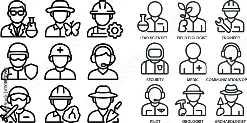 Diverse professions icon set for career and education design
