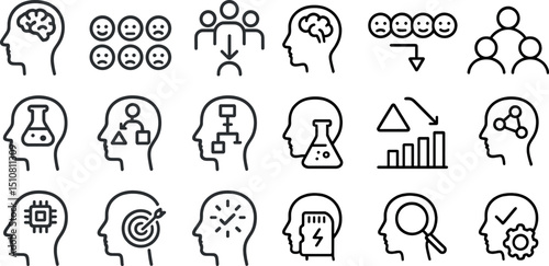 Vector icons of human mind and social interaction concepts for design