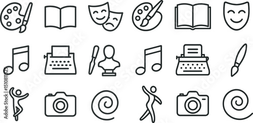 Creative art and culture icons for design and multimedia projects