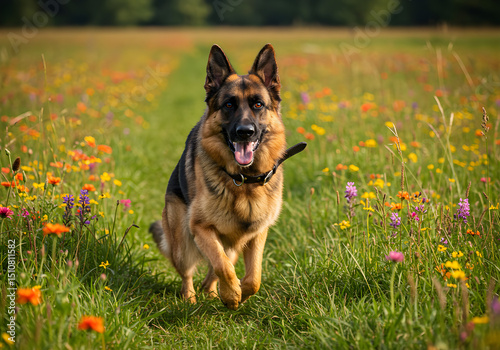 beautiful dog ran in a grassfield 