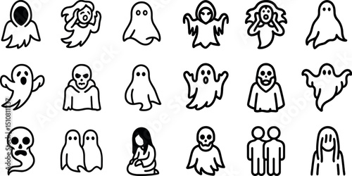 Collection of ghost and spirit icons for halloween and design projects