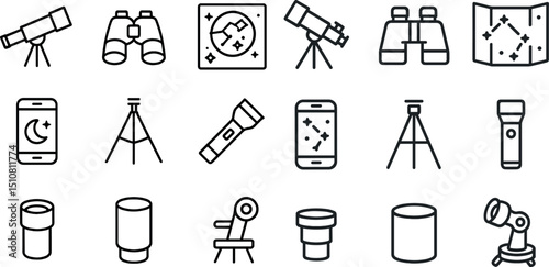 Astronomy tools and icons for stargazing and night sky observation design