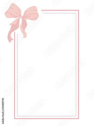 Elegant frame in pink with a lush bow on a white background