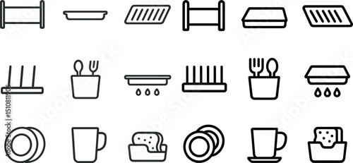 Kitchen utensil icons set for organizing and cleaning solutions