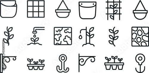 Minimalist gardening and plant icon set for design projects