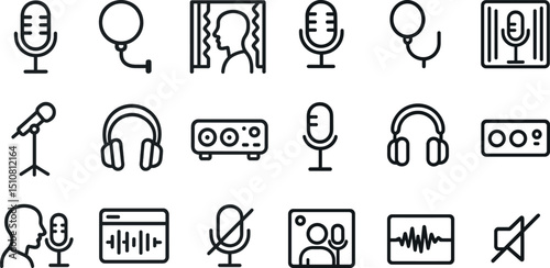 Audio and recording icon set for media and communication design projects