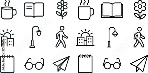 Cozy cafe vibes and urban lifestyle icon set for design projects