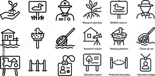 Conservation symbols and icons: wildlife reserve and habitat restoration concepts