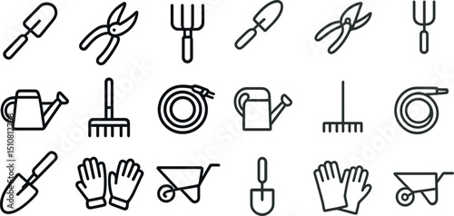 Garden tools collection for landscaping and gardening design projects