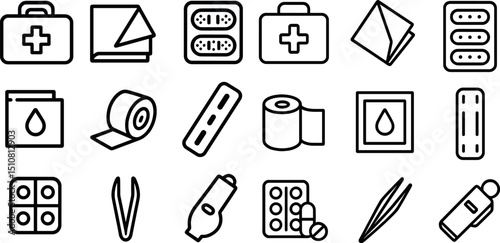 Medical supplies and first aid kit elements for emergency preparedness and healthcare design