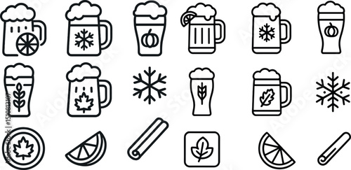 Seasonal beer icons featuring autumn and winter themes for craft beverage design