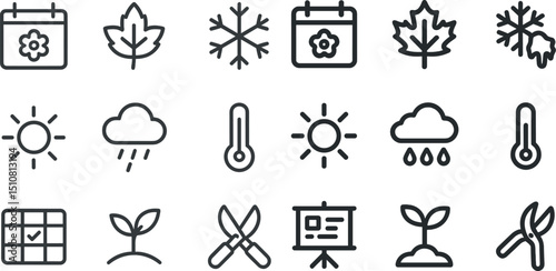 Seasonal symbols and nature icons for various weather concepts