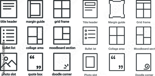 Creative layout design elements for bullet lists and collage areas in moodboards