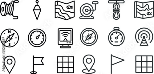 Collection of nautical and navigation icons for maps and gps design