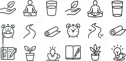Mindfulness and wellness icons for meditation, relaxation, and self-care designs