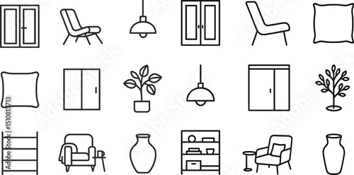 Modern home interior icons collection for design and decoration projects