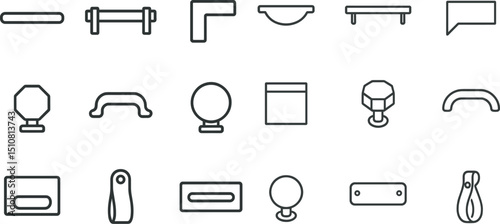 Minimalist outline icons of various handles and fixtures for design projects