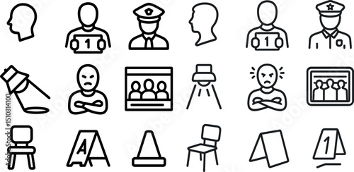 Crime investigation icons set for law enforcement and identification themes