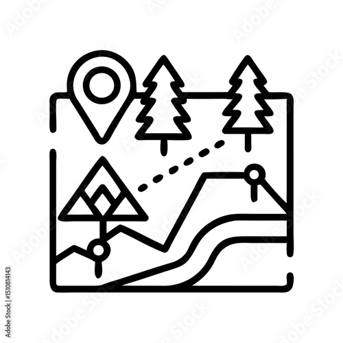 Camping, outdoor adventure Vector eco-tourism, tent, backpack, campfire, compass, kayak, hiking, travel, wilderness exploration silhouette illustration.
