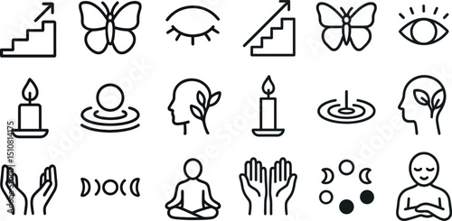 Wellness and growth icons for meditation and mindfulness designs
