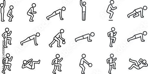 Fitness workout icon set for exercise and activity design projects