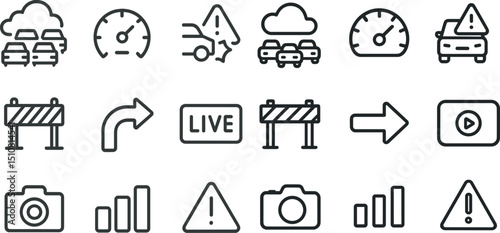 Traffic and safety icons for alert, navigation, and communication design