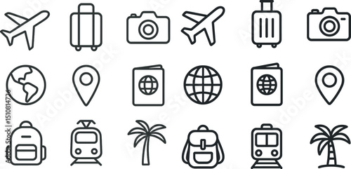 Travel icons for vacation planning and design