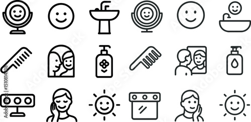 Personal care and hygiene icons for bathroom and skincare design