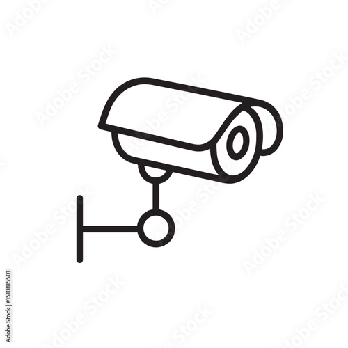 Minimalist Line Art of Security Camera and Surveillance Device in Black and White