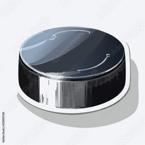 Black And White Glossy Hockey Puck On White Background