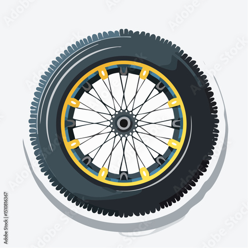 Black and Yellow Bicycle Tire with Spokes Detailed Illustration