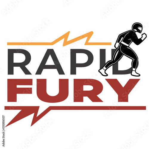 Rapid Fury Logo with Running Figure and Dynamic Design Elements
