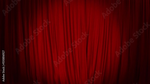 A realistic curtain of red fabric with folds closes on the black screen. The theater curtain. Animation in 4K 3D format