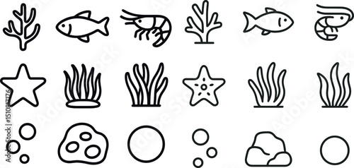 Marine life icons for ocean-themed design and creativity projects