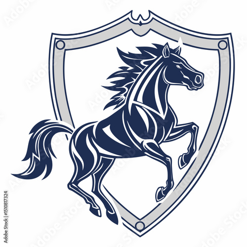 Elegant Horse Emblem Design with Shield and Detailed Mane Illustration