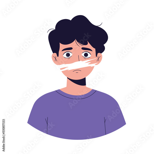 Sad Young Man with Mouth Covered by White Paint Censorship and Freedom of Speech Concept