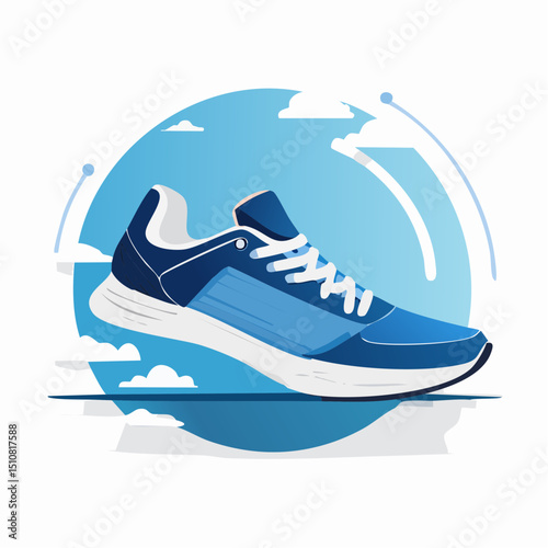 Blue And White Athletic Shoe Illustration On A Blue Sky Background