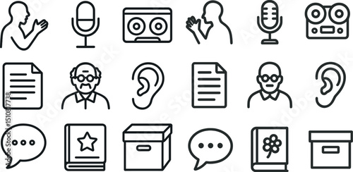 Audio recording and communication icons collection for digital design
