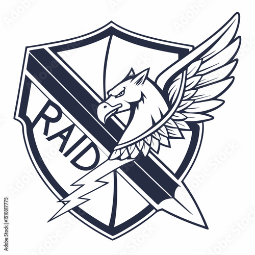 Griffin Emblem with Wings and Lightning Bolt on Shield Design