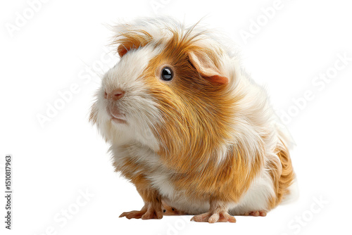 PNG Adorable fluffy guinea pig with white and brown fur looking alert