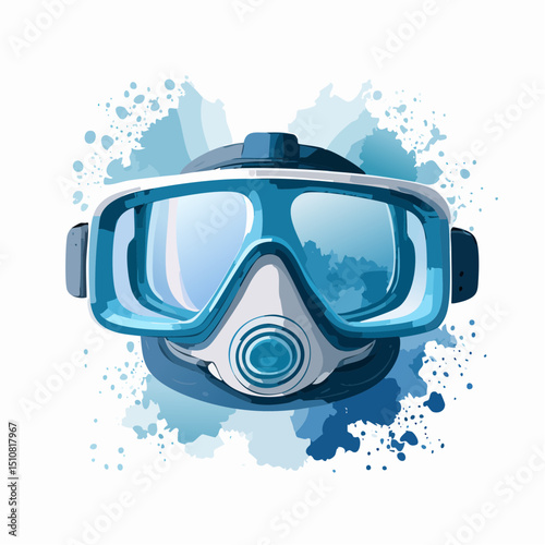 Blue Diving Mask Illustration with Watercolor Splashes