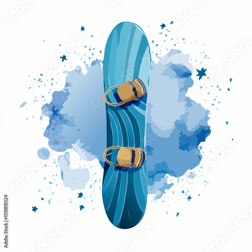 Blue Snowboard with Watercolor Background and Stars